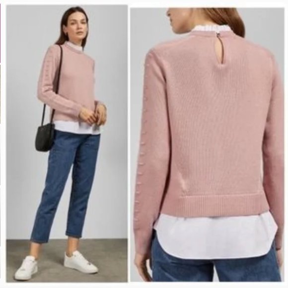 Ted Baker Lissiah Bobble Sleeve Mockable light pink white layered Sweater size 3 - Picture 3 of 13